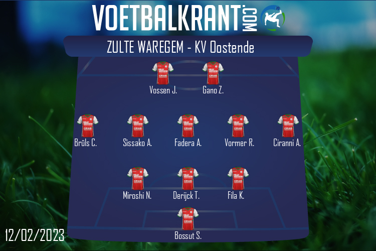 Opstelling Zulte Waregem | Zulte Waregem - KV Oostende (12/02/2023)