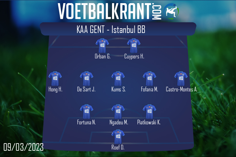 Opstelling KAA Gent | KAA Gent - Istanbul Basaksehir FK (09/03/2023)