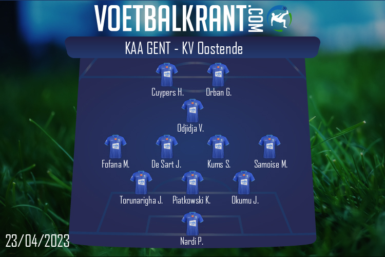 Opstelling KAA Gent | KAA Gent - KV Oostende (23/04/2023)