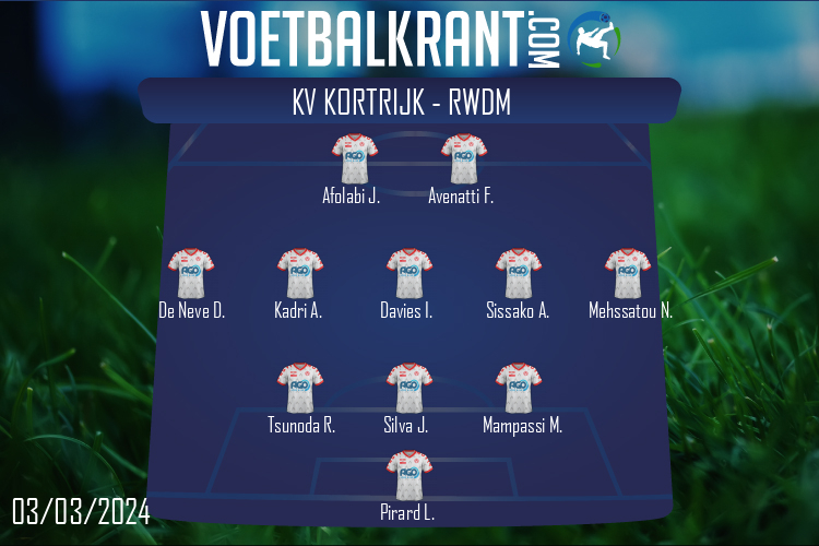 Opstelling KV Kortrijk | KV Kortrijk - RWDM Brussels (03/03/2024)