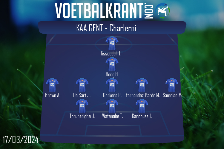 Opstelling KAA Gent | KAA Gent - Charleroi (17/03/2024)