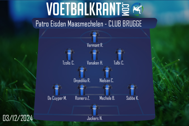 Opstelling Club Brugge | Patro Eisden Maasmechelen - Club Brugge (03/12/2024)