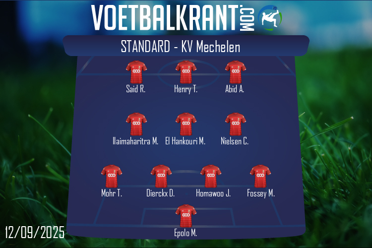Opstelling Standard | Standard - KV Mechelen (12/09/2025)