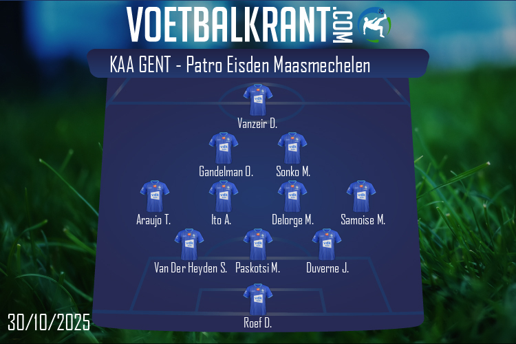 Opstelling KAA Gent | KAA Gent - Patro Eisden Maasmechelen (30/10/2025)
