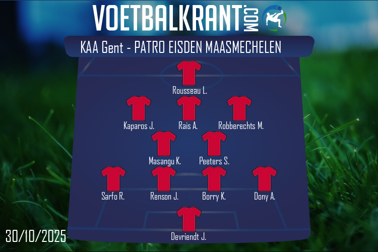 Opstelling Patro Eisden Maasmechelen | KAA Gent - Patro Eisden Maasmechelen (30/10/2025)