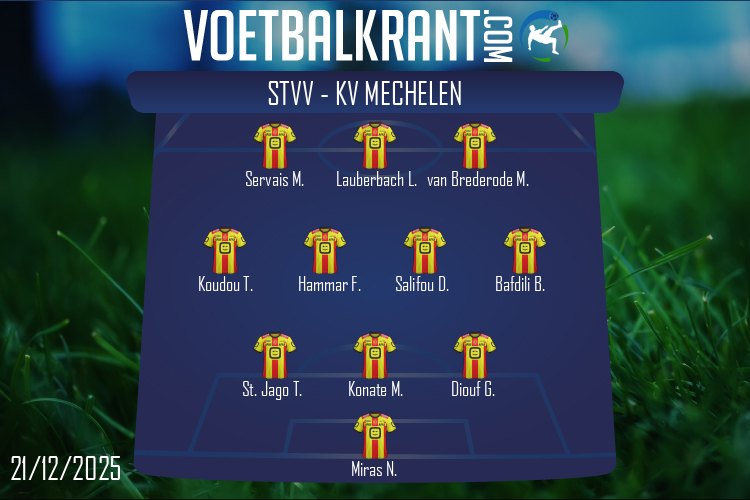 Opstelling KV Mechelen | STVV - KV Mechelen (21/12/2025)
