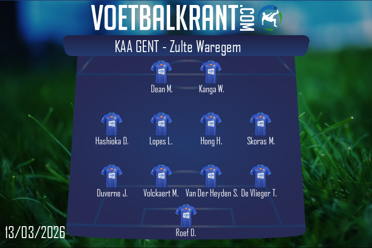Opstelling KAA Gent | KAA Gent - Zulte Waregem (13/03/2026)