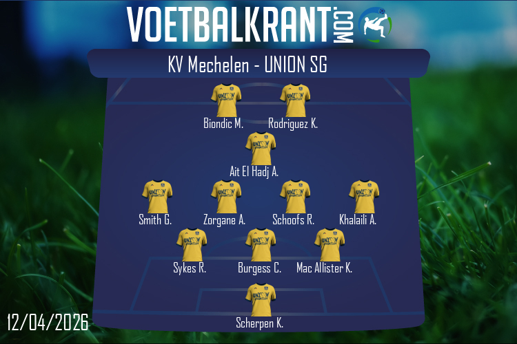 Opstelling Union SG | KV Mechelen - Union SG (12/04/2026)