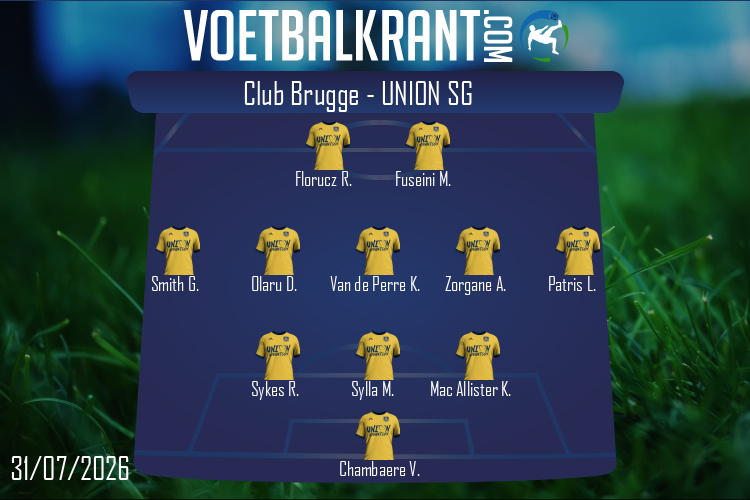 Opstelling Union SG | Club Brugge - Union SG (31/07/2026)