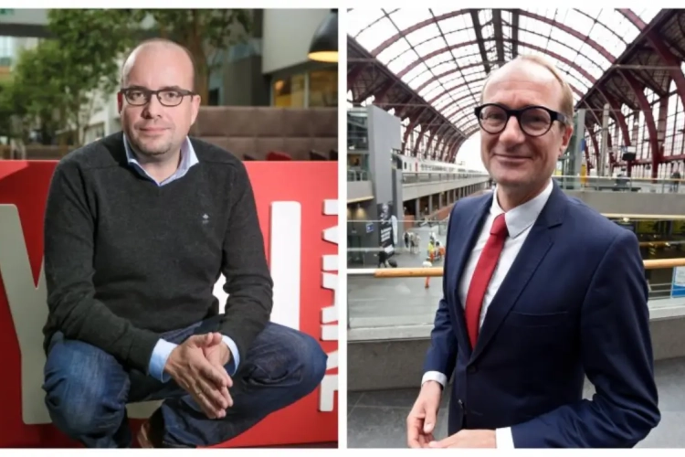 Minister Ben Weyts (Anderlecht) zet DJ Sven Ornelis (Club Brugge) op zijn plaats: "Kampioenenbal? Dat duurt toch gewoon 11 jaar voort?"