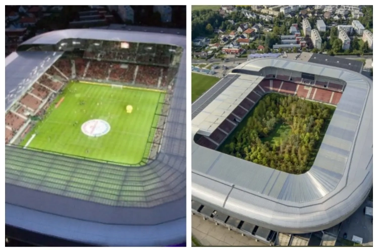 📷 Zwitserse kunstenaar vormt stadion van EK 2008 tijdelijk om tot bos 